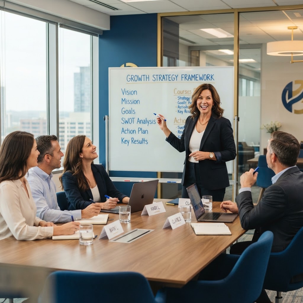 TAB Israel facilitator presenting to a group of business owners
