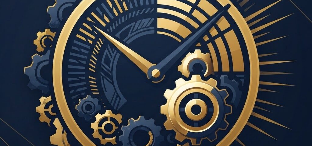 Decision velocity in business, speedometer concept with navy and gold